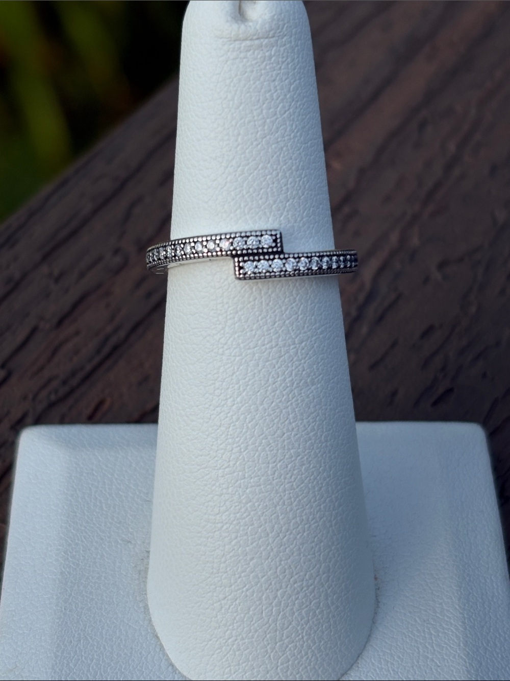 PANDORA Sterling Silver By-Pass Ring with Pavé Accents